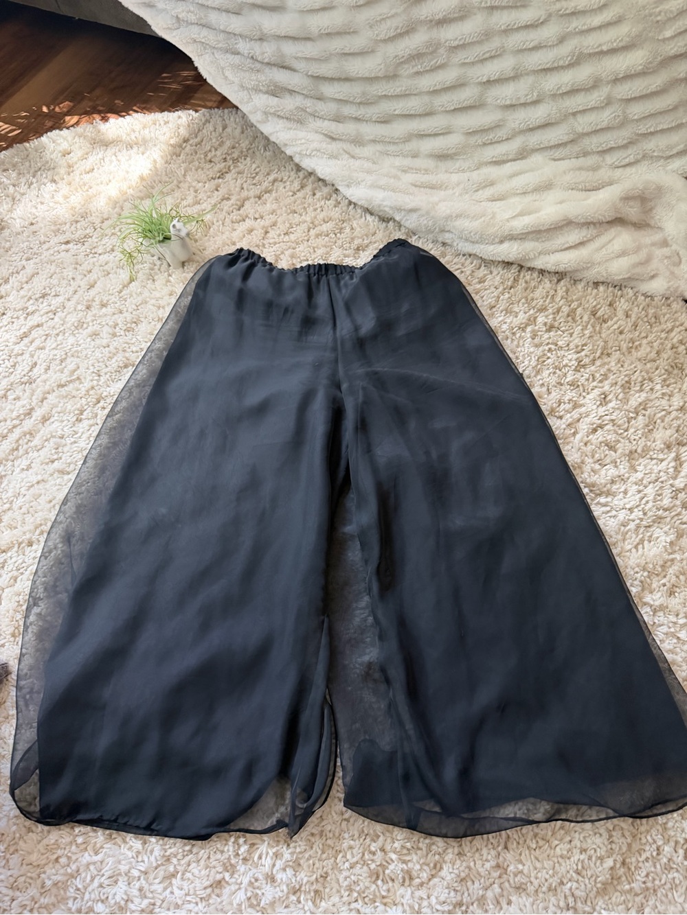 Black Alex trendy flowy high waisted Wide-Leg Sheer Overlay Palazzo Pants